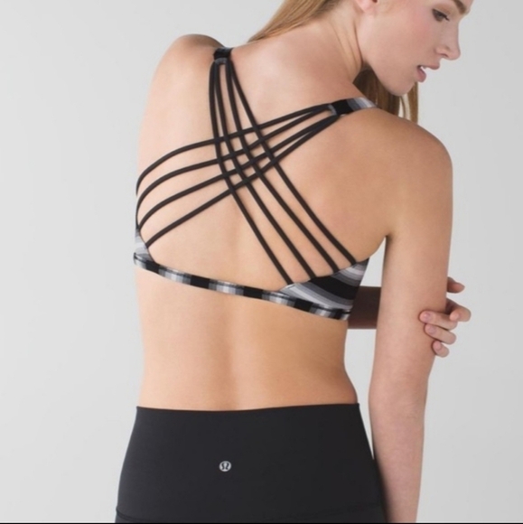 LULULEMON Free To Be Wild Black White Capilano Stripe Sports Bra - Picture 4 of 7